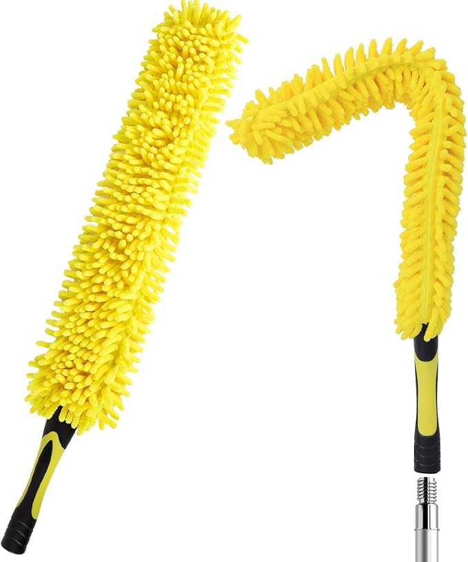 Flexible Fan Blade Cleaner Chenille Duster, Washable Hand Duster for High Ceiling, Removable & Bendable Brush Head Fits All Extension Poles with Standard US Acme Thread (Pole Sold Separately)