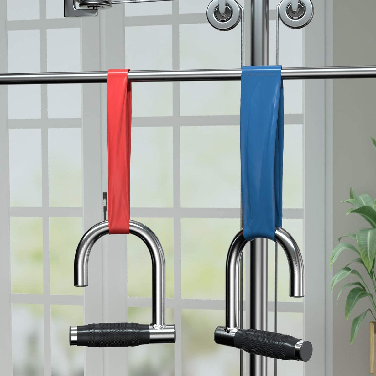 ACBEE Upgrated Pull Up Assistance Resistance Bands Handles, Unique Steel Stretch Elastic Exercises Band Attachment Handles with Rubber for Pull-up Bars Workouts Home Gym (Rubber Metal Handles)