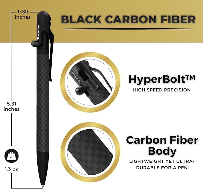 BASTION® Luxury Slim Bolt Action Pen, Lightweight Aluminum EDC Pen with Fine Tip, Professional Ballpoint Pen for School and Work - Black