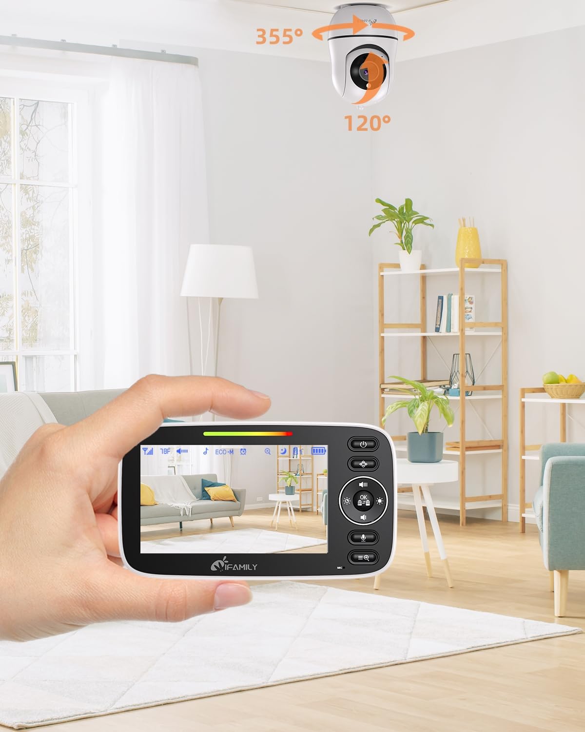iFamily Split Screen Baby Monitor, Large Display Video Baby Monitor with 2 Cameras and Audio, Long Range, Remote pan tilt, Night Vision, Temperature Sensor, 2 Way Talk, Feeding Clock and lullabies.
