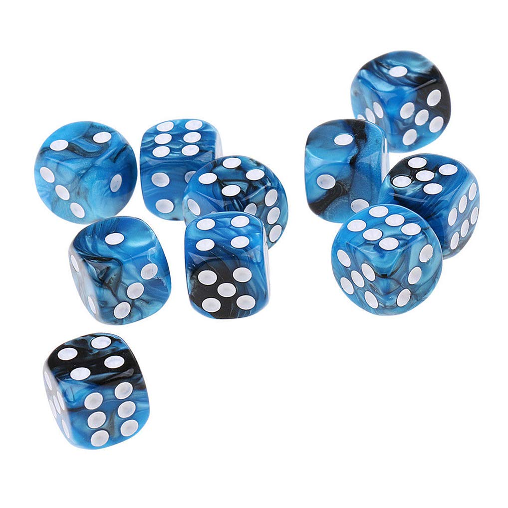 Yiotfandoll 10PCS Polyhedral Dice D6 Dice 16mm Acrylic Dice Game Dice for RPG MTG DND Dice Table Games (Blue Black)