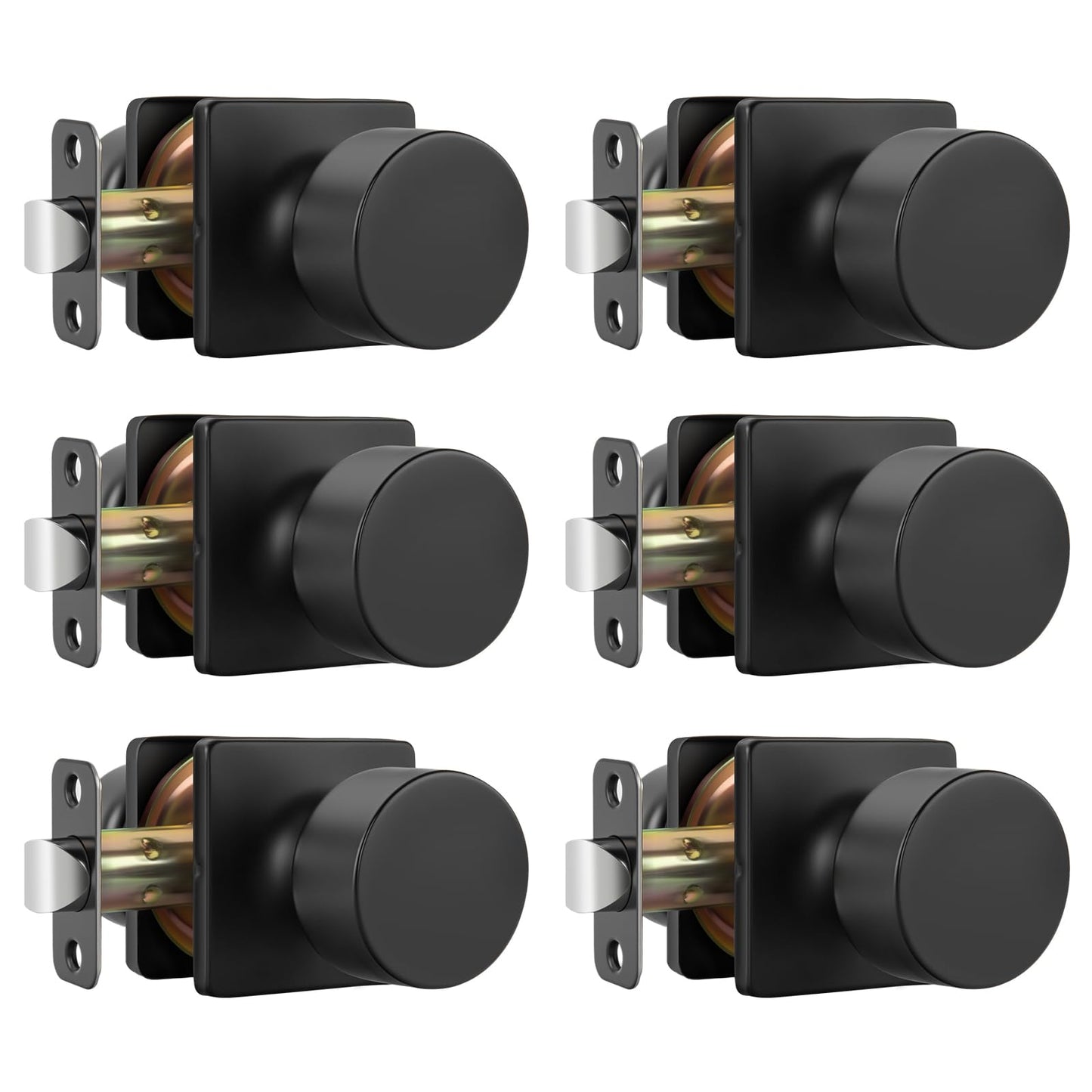 Goldenwarm Matte Black Closet Door Knobs, Passage Door Knob Hallway, Black Door Knobs Interior No Lock 6 Pack