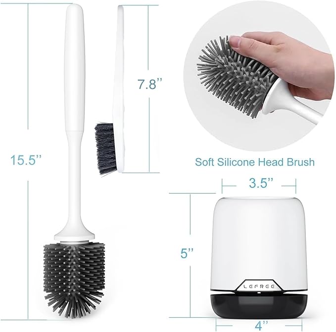 Lefree 2 Pack Silicone Toilet Brush,Rubber Toilet Bowl Brush and Holder Set with Ventilated Holder, Toilet Cleaner Brush for Bathroom,Floor Standing & Wall Mounted Toilet Scrubber Without Drilling