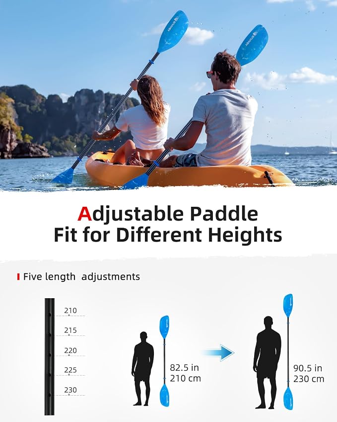Abahub Adjustable Kayak Paddle 210-230 cm/ 230-250 cm Floating Kayaking Oars Boating Oars Canoeing Oars Black
