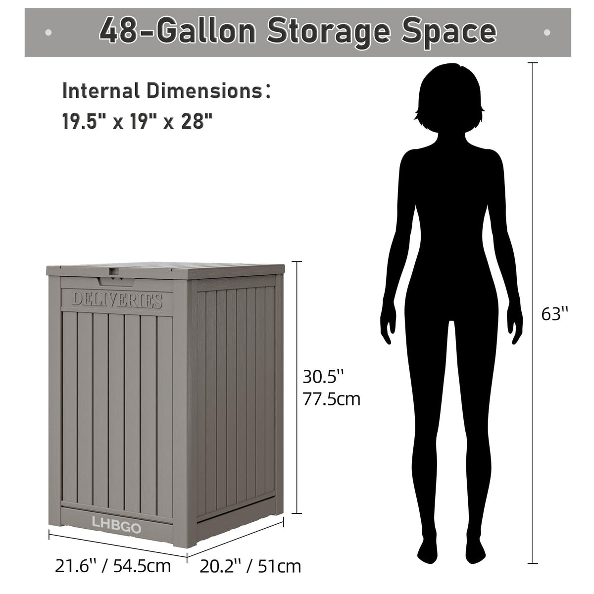 LHBGO Package Delivery Box for Outside, 48 Gallon Storage with Lockable Secure, Large Double Wall Resin Outdoor Package Delivery Waterproof Deck
