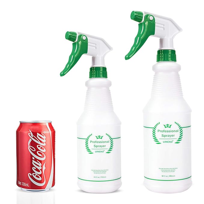 Plastic Spray Bottle 2 Pack, 32 Oz, All-Purpose Heavy Duty Spraying Bottles Leak Proof Mist Empty Water Sprayer for Cleaning Solution, Essential Oils, Hair, Planting with Adjustable Nozzle - Green