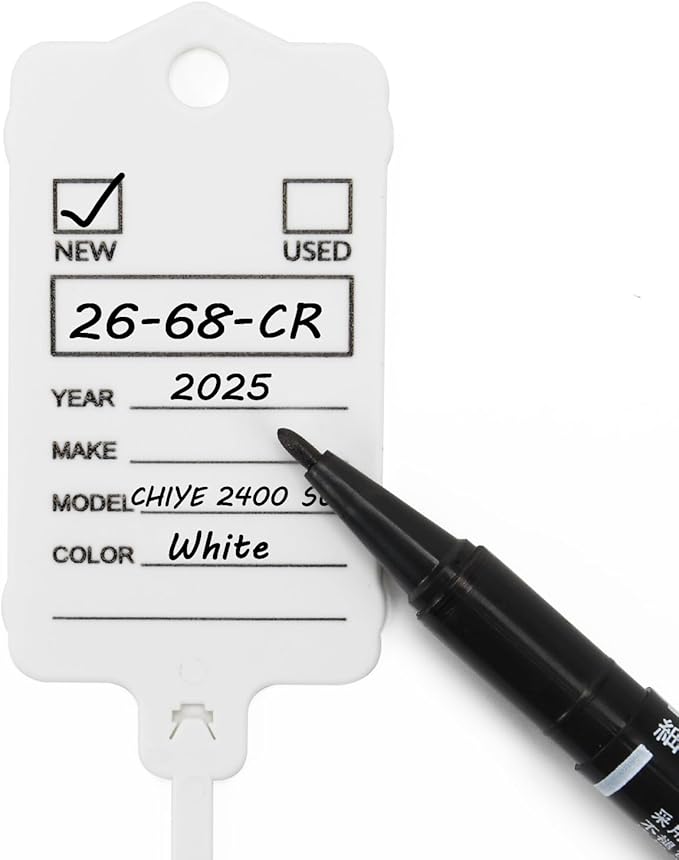 200 Car Key Tags with Labels Plastic Car Dealership Key Tags Self Locking Automotive Identifiers Blank Shop Labels with One Pen (White)