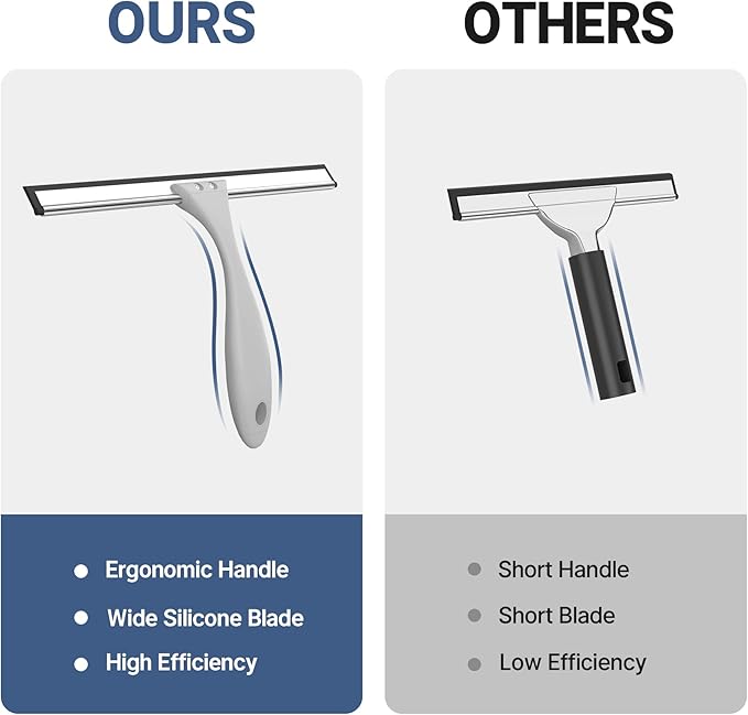 AmazerBath Squeegee for Shower Glass Door, All-Purpose Squeegee with Hook for Shower Doors, Windows, Mirrors, Tiles and Car Glass, 10 Inches