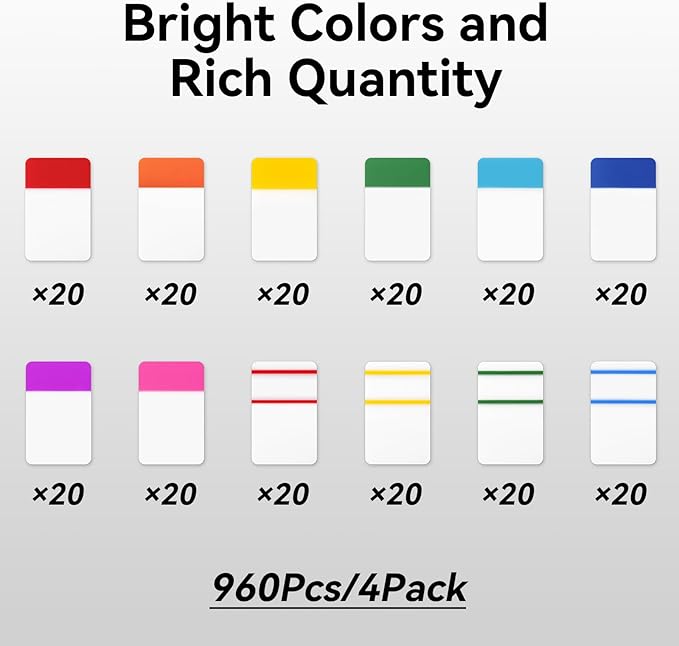 1 Inch Tabs for Notebooks, 960 Pieces Sticky Note Tabs File Index Tabs for Books, Binders, Papers, Documents, File Folders (48 Sets 12 Colors)