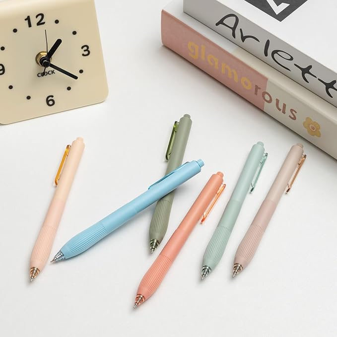 Linbsunne Gel Pens Black Ink Pens for Office 0.5mm Fine Point Pens Smooth Writing Retractable Work Pen (Macaron 12 pcs)