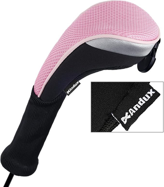 Andux 4pcs Long Neck Golf Hybrid Club Head Covers Dial No. Tag CTMT-02 | Mesh Breathable material | all the Same Size | Coloured Piping | Pull-On Closure