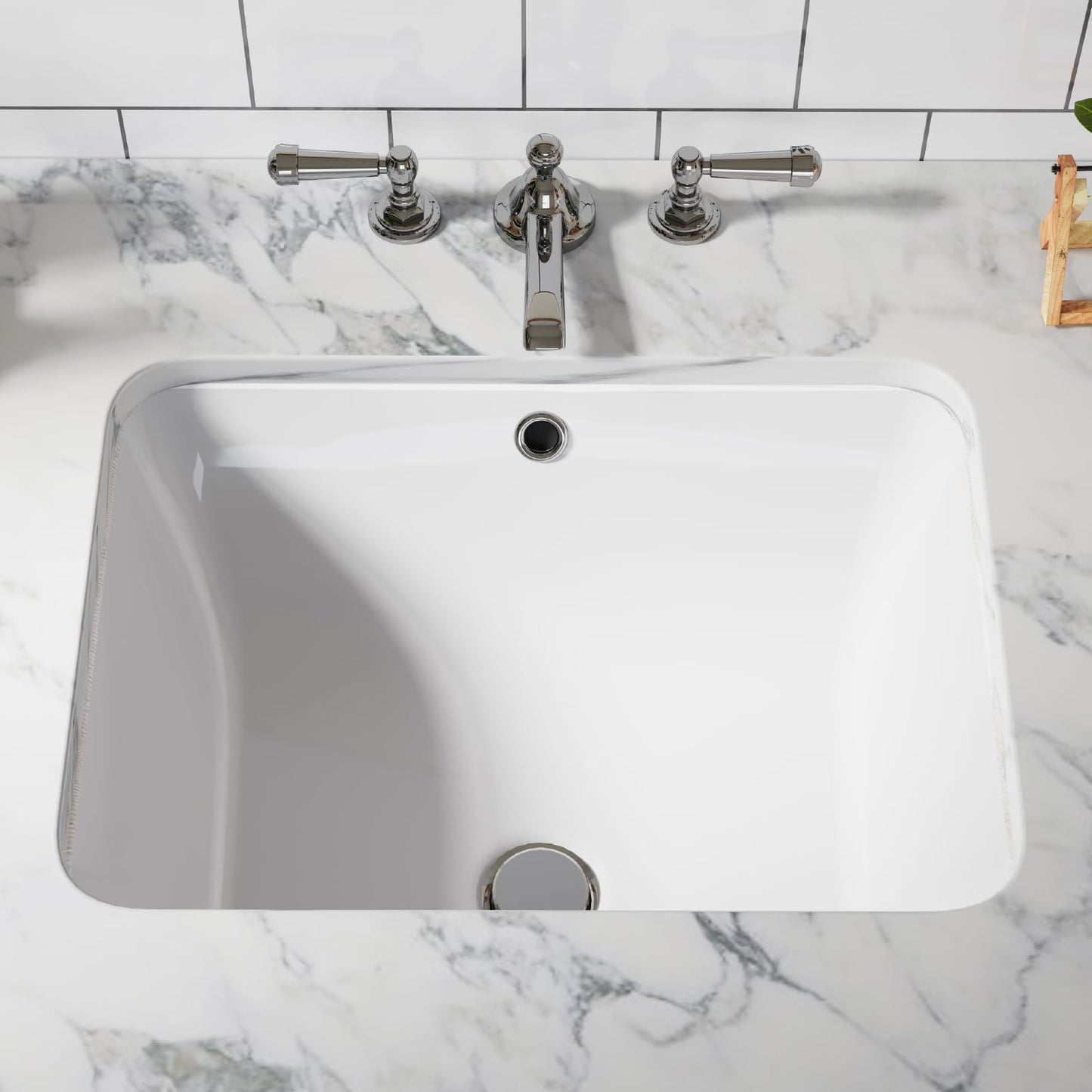 Garvee Undermount Bathroom Sink 20.28 × 15.16 Inch – White Ceramic Under Counter Sink, Rectangular Vanity Basin