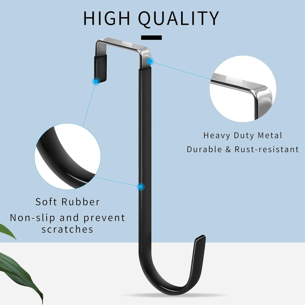FYY Over The Door Hooks, 6 Pack Upgraded Long Door Hangers Hooks with Rubber Prevent Scratches Heavy Duty Organizer Hooks for Hanging Clothes, Towels, Hats, Coats, Bags Black