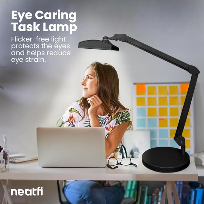 Neatfi Ultra 3,500 Lumen LED Desk Lamp, Color Correlated Temperature, 3 Light Modes, Dimmable, 45W, 26 Inch Wide Metal Shade, 540 SMD LEDs (CCT with Base, Black)