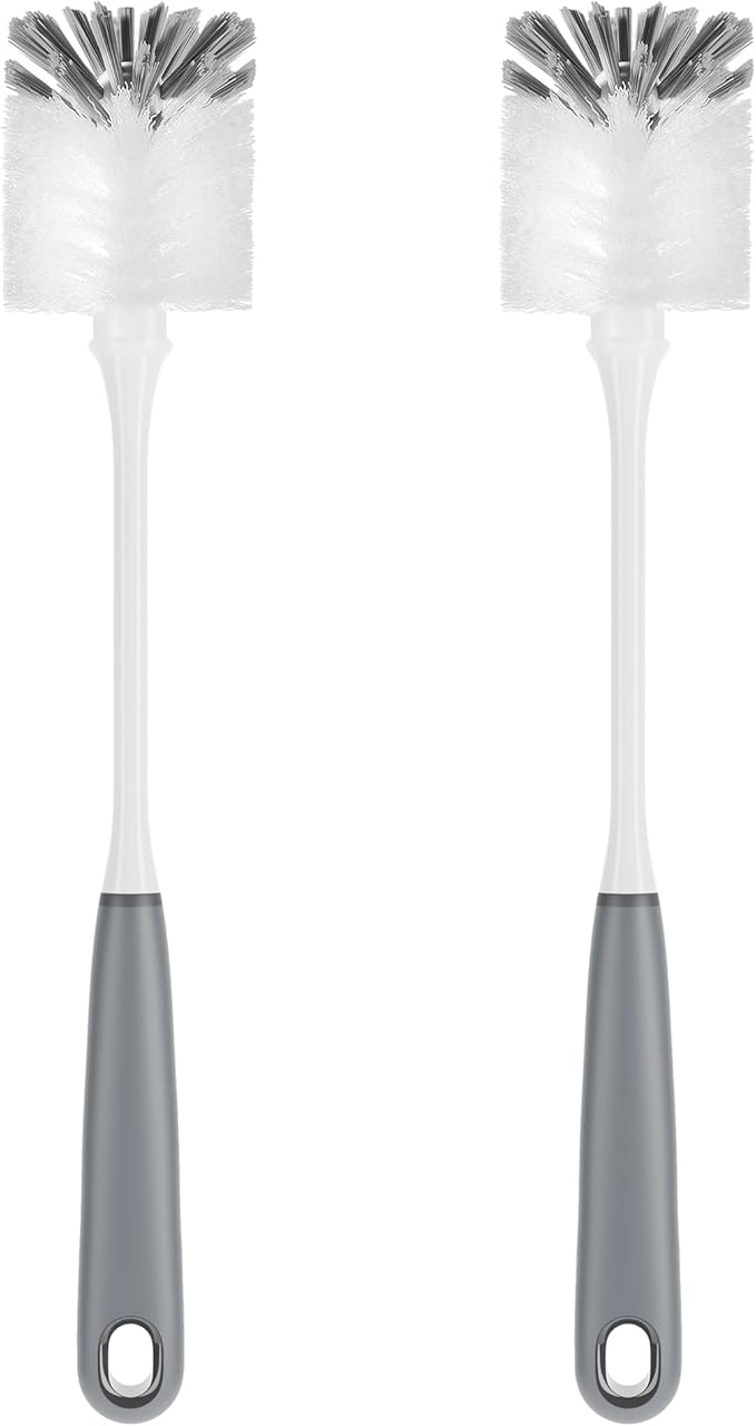 MR.SIGA Long Handle Bottle Brush, Flexible Scrub Brush for Water Bottles, Glasswares, Mugs, Gray, 2 Pack