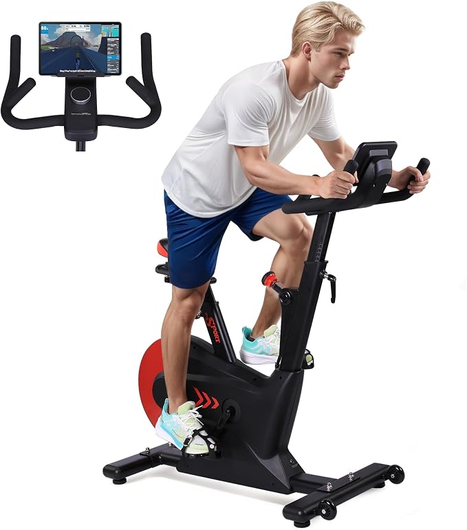  Exercise Bike, Adjustable Magnetic Resistance Stationary Bikes with Smart Knob Resistance,300Lbs Weight Capacity Indoor Cycling Bike WithLCD Monitor & IPad Mount ﻿