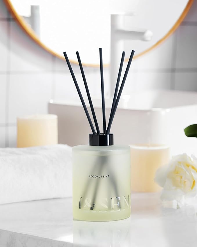 M&SENSE Coconut Lime Reed Diffuser Set - 16.9 fl oz Long-Lasting Scent, Large Natural Oil Diffuser with Sticks, Non-Toxic Aromatherapy Diffuser Gift for Home, Spa & Bedroom