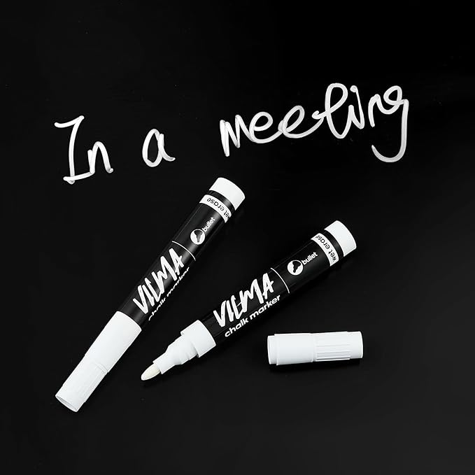 VILMA White Liquid Chalk Markers 36 Pack Chalk Pens for Blackboard, Chalkboard, Windows, Glass, LED Board, Bistro Signs – Erasable Water-Based Ink Ideal for Teachers, Artists & DIY Projects