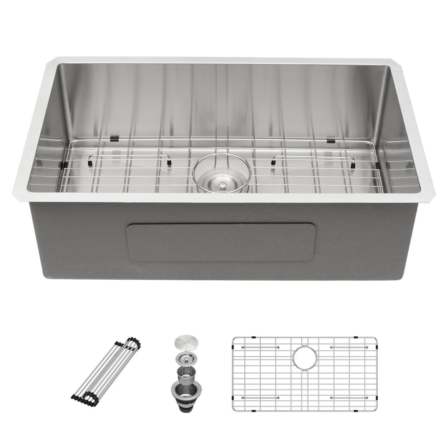 Sarlai 33 Inch Undermount Kitchen Sink - 33 x19 Kitchen Sink Undermount Single Bowl Stainless Steel 16 Gauge Under Counter Sink With Accessories Round Corners