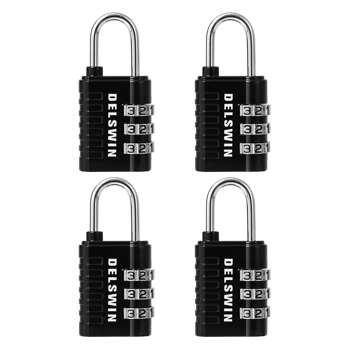 DELSWIN Combination Lock 3-Digit Small Padlock - 4Pcs Resettable Combo Lock for School Gym Locker, Outdoor, Fence, Gate, Waterproof Luggage Locks for Travel Backpack
