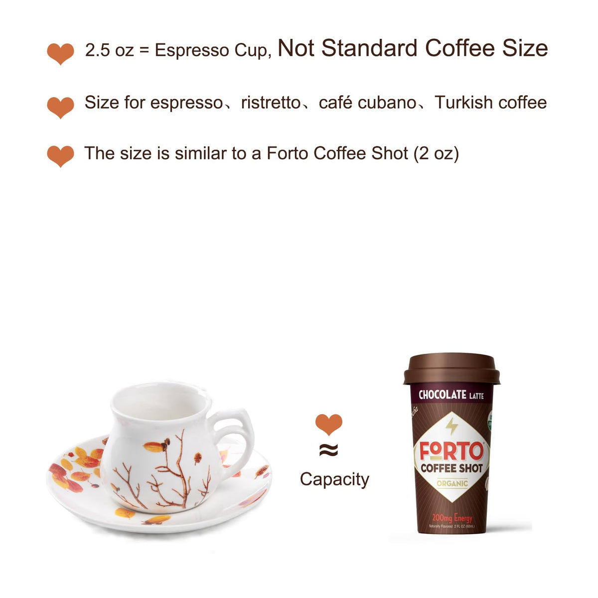 GuangYang 2.5 oz Espresso Cups and Saucers set of 6,Fall Design (Cute Shape for Double Espresso Shots, Ristretto, Macchiato,Café Cubano, and Turkish Coffee)