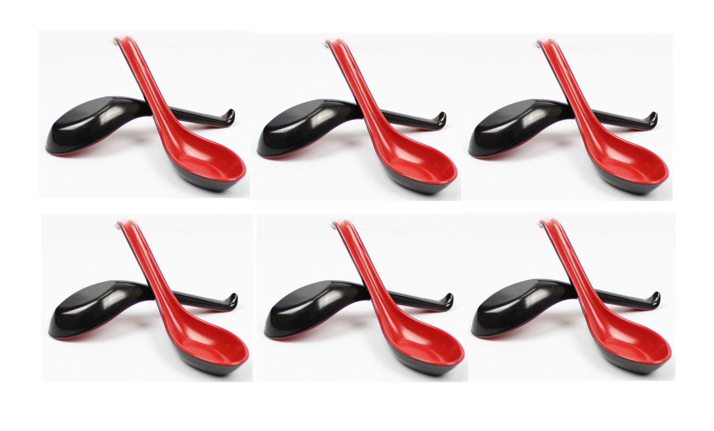 JapanBargain 4623, 12-Pack Japanese Soup Spoons 6.5 Inch, Black and Red Melamine Chinese Wonton Pho Ramen Spoons with Hook, Dishwasher Safe, Durable Restaurant Quality