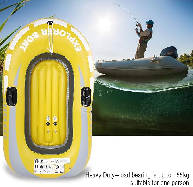 Inflatable Kayak Canoe Portable Boat 1 Person Rowing Air Boat for Swimming Pool and Lake Fishing and Diving Yellow 120lb Weight Capacity