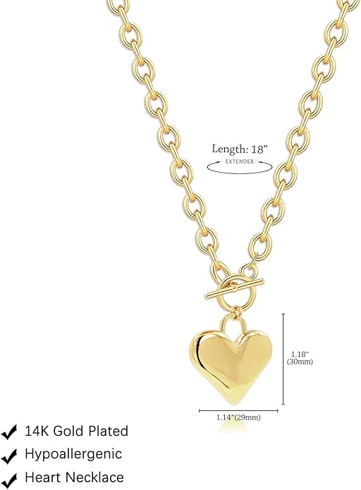 Cute Heart Necklace Dainty 18k Gold Plated Tiny Heart Pendant Choker Necklaces Small Gold Love Open Heart Chain Necklace for Women Simple Gold Necklace for Women Trendy Jewelry