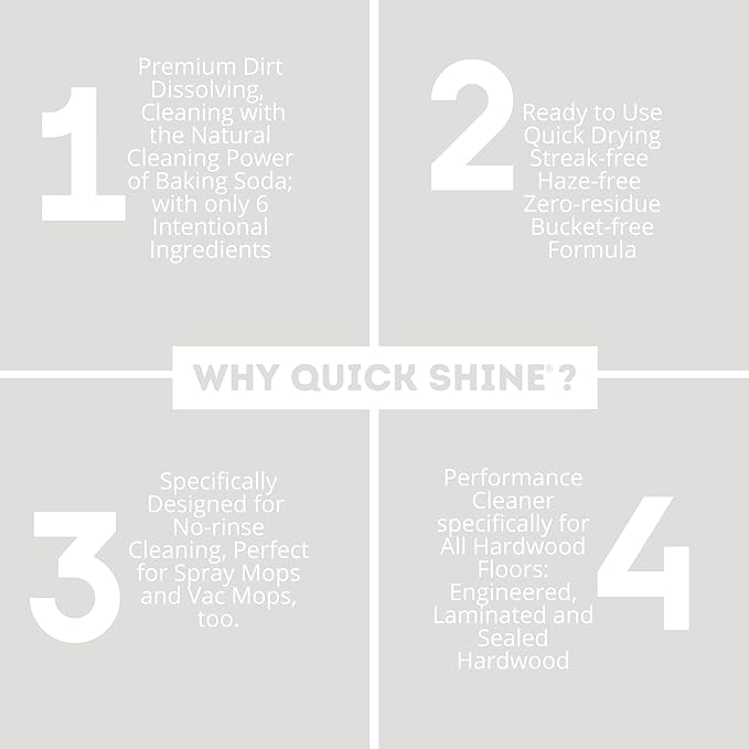 Quick Shine Hardwood Floor Cleaner 27oz, 6Pk| Use in Spray & Vac Mops| Removes Dirt & Scuff Marks| Ready-to-Use, Streak Free, No Rinse| Safer Choice Cleaner| Perfect for Gentle and Effective Cleaning