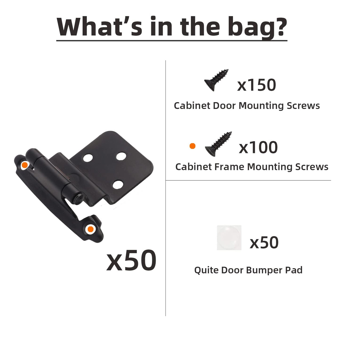 DecoBasics 3/8" Inset Cabinet Hinges Black (25 Pair -50 Pcs) Offset Self Closing Matte Black Cabinet Hinges for Kitchen Cabinets w/Bumpers & Upgraded Screws
