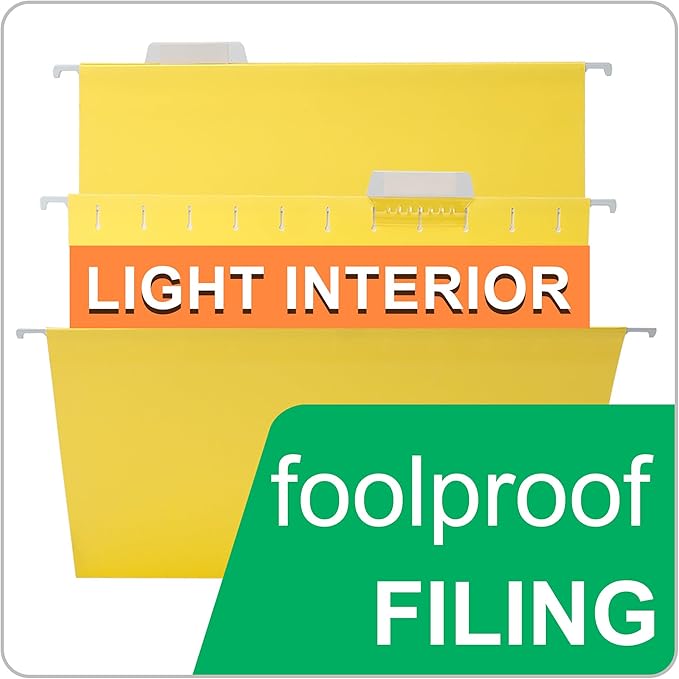 50 Packs Hanging File Folders,Yellow Letter Size File Folder,Designed for Bulky Files,Filing Cabinet,1/5 Adjustable Tabs for Office,School,Home