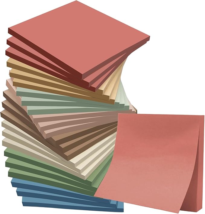 (24 Pack) Sticky Notes 3x3 in., Sticky Note Pads, Vintage Colors Self-Stick Notes Pads, Strong Adhesive, Recyclable, Easy to Post for Home, Office, Notebook