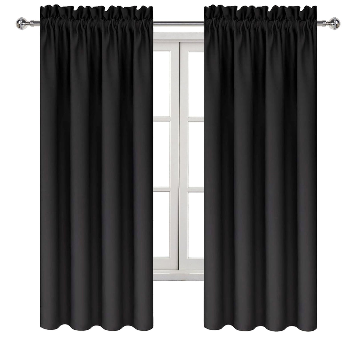 DWCN Blackout Curtains – Thermal Insulated, Energy Saving & Noise Reducing Bedroom and Living Room Curtains, Black, W 42x L 63 Inch, Set of 2 Rod Pocket Curtain Panels
