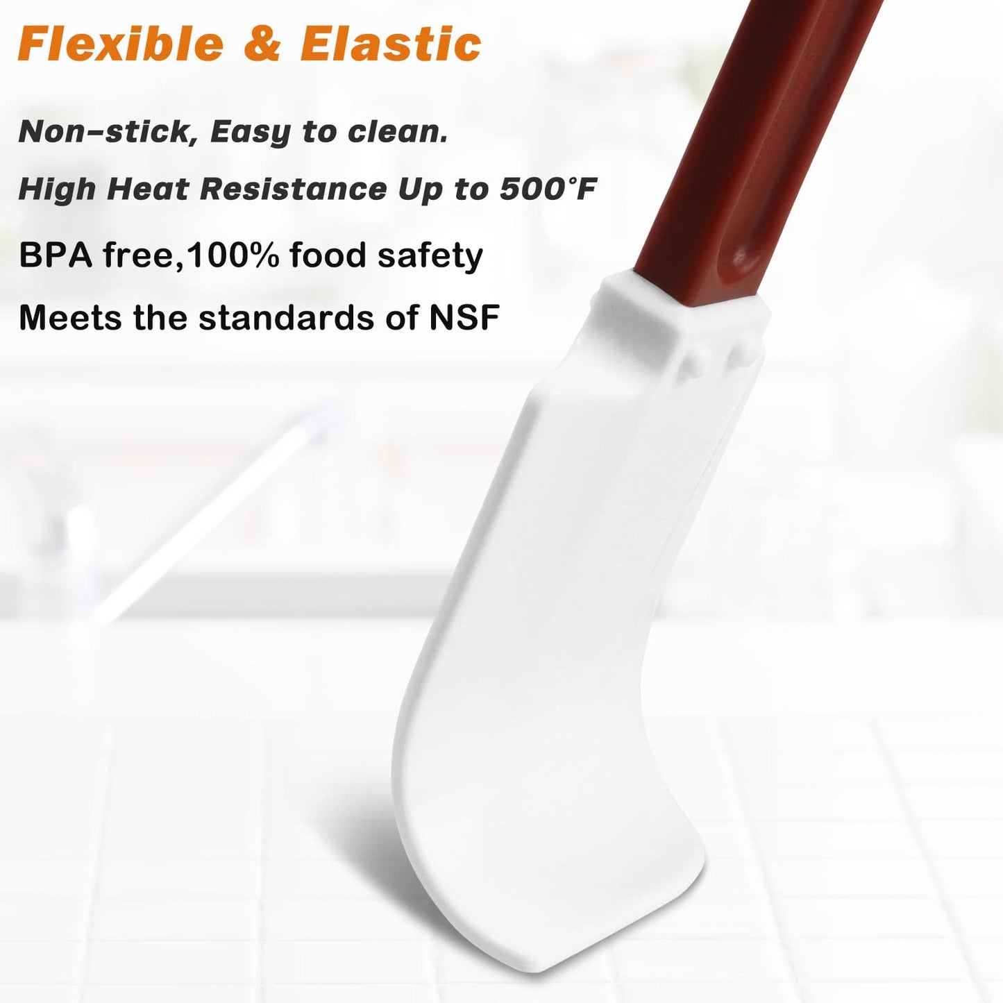 High-Temp Silicone Spatulas, 10'' Commercial Spatula 500°F Heat-Resistant Non-Stick Silicone Scraper, Set of 2 (10-Inch, NSF)