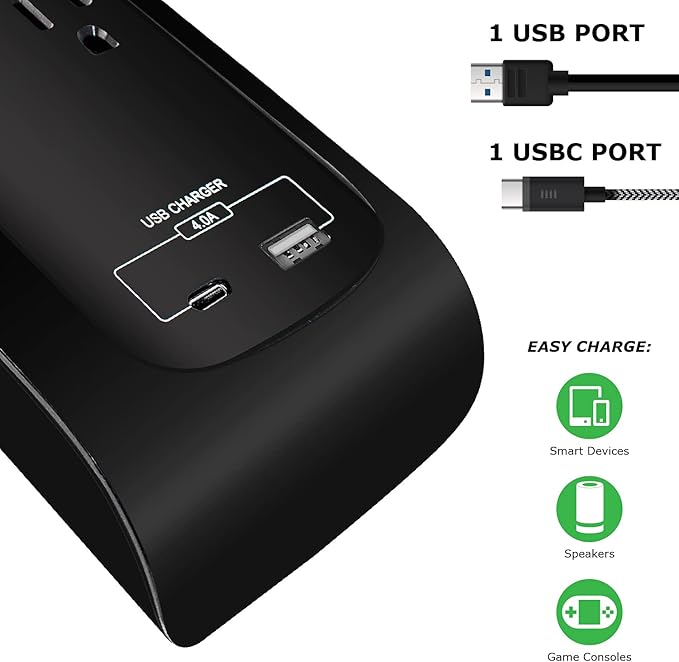 Digital Energy 25 FT USB-C and USB-A 8 Outlet 4200 Joules Surge Protector Power Strip, 3 Wide Spaced Outlets, Black