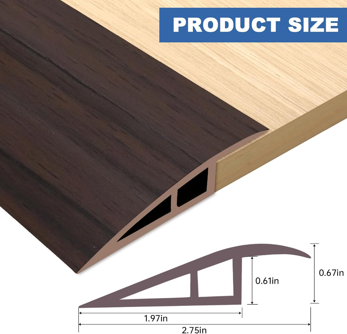 Vinyl Door Threshold Flooring Transition Strip Self Adhesive Carpet Edging Strip for Laminate Doorway Edge Threshold from 2/5" to 3/5" (Brown Wood Grain, 3.3 Ft)