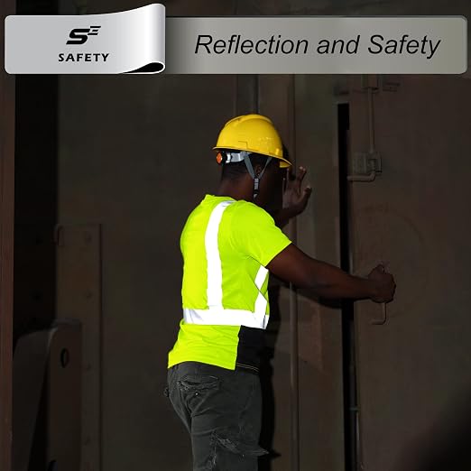 sesafety Hi Visibility Shirts for Men, Safety Shirts with Reflective Strips Class 2, Hi Vis Construction Work Shirt with Pocket Yellow 4XL