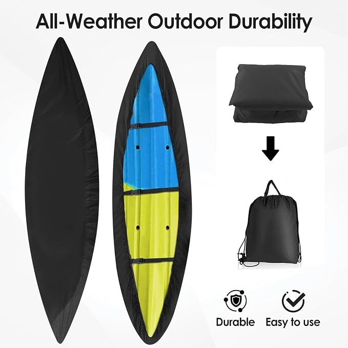 Kayak Cover,420D Heavy Duty Waterproof & UV Resistant Kayak Covers for Outdoor and Indoor Storage,Tear and Fade Resistant Canoe Cover (Black, M (For 10.8-12ft kayak))