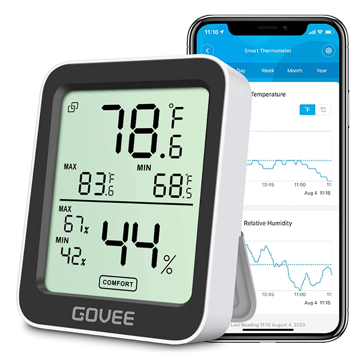 Govee Hygrometer Thermometer H5075, Bluetooth Indoor Room Temperature Monitor Thermometer with Remote App Control, Notification Alerts, 2 Years Data Storage Export(Only Supports 164ft Bluetooth Range)