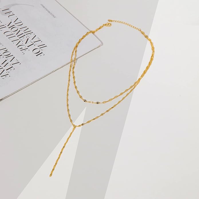 Gold Necklace for Women, Dainty Gold Long Necklaces 14k Gold Plated Prom Lariat Necklace Cute Choker Necklaces for Women Trendy Stuff Fashion Costume Gold Accessories Christmas Jewelry Gifts