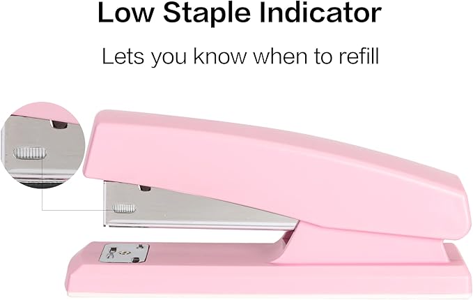 Deli Stapler, Desktop Staplers with 640 Staples, Office Stapler, 25 Sheet Capacity, Pink
