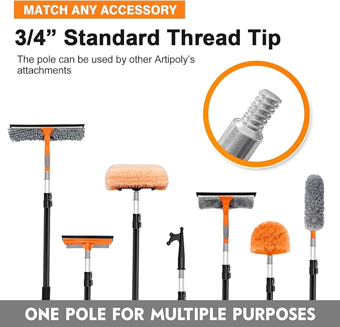 5-12ft Squeegee & 20Ft Reach Window Washer - 14" Extra-Large 2-in-1 Window Cleaner Tool with Extra-Thick Aluminum Telescopic Extension Pole for Indoor/Outdoor, RV, Truck Glass