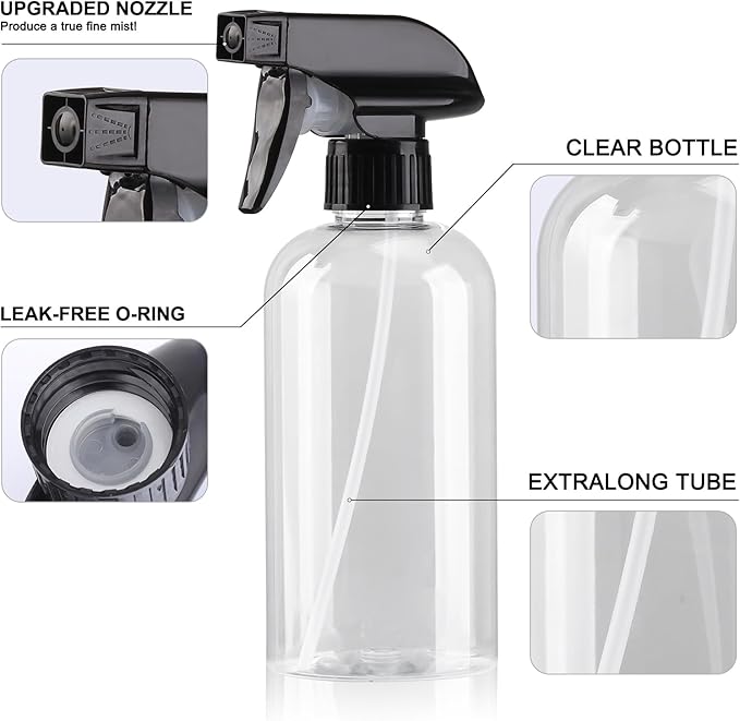 Spray Bottle for Plant - 12.85oz/380ml Fine Mister Plastic Empty Spray Bottles, Clear Water Spray Bottle for Plants, Hair, Cleaning - BPA Free - Leak Proof