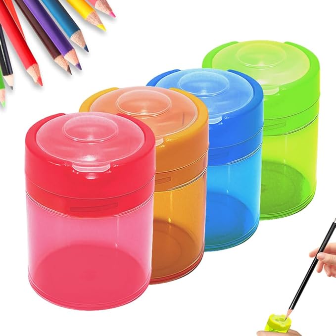 4 Pcs Pencil Sharpeners with Lid, 2025 New Small Dual Hole Manual Pencil Sharpener, Colored Handheld Pencils Sharpener for Classroom Home Office Back to School Supplies (Round)