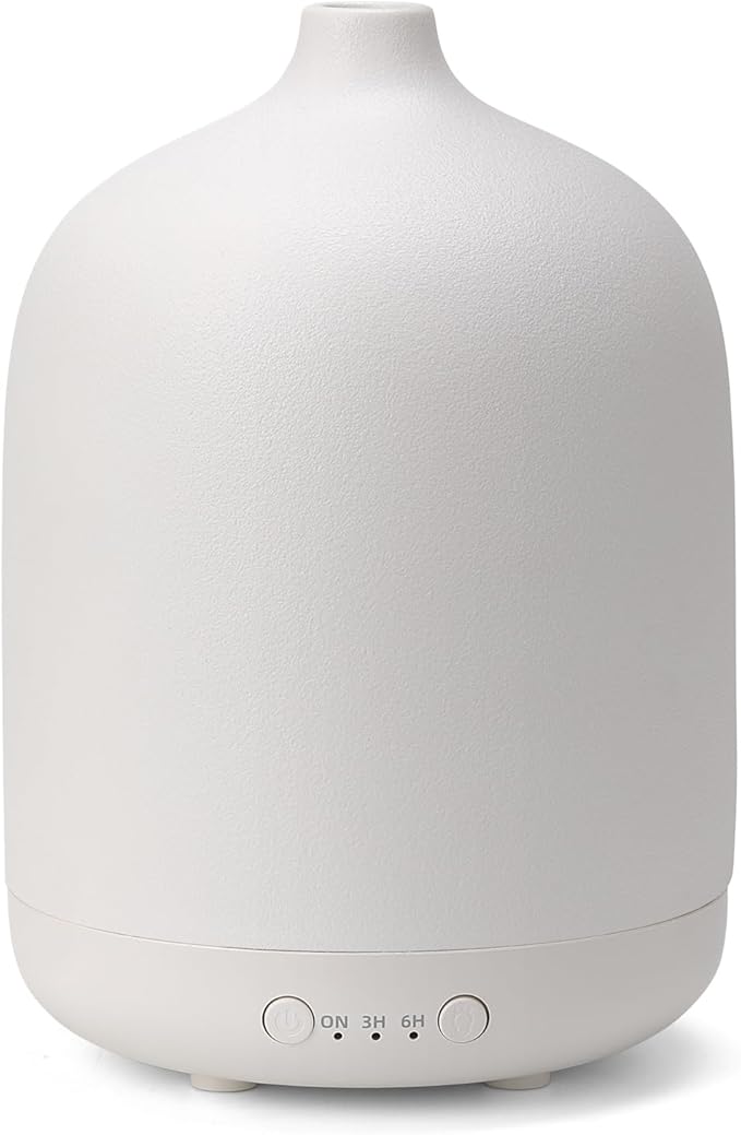 Ceramic Essential Oil Diffusers for Home, Decorative Bedroom Aromatherapy Scent Air Diffuser Ultrasonic Aroma Defusers 250ml with Timed-White