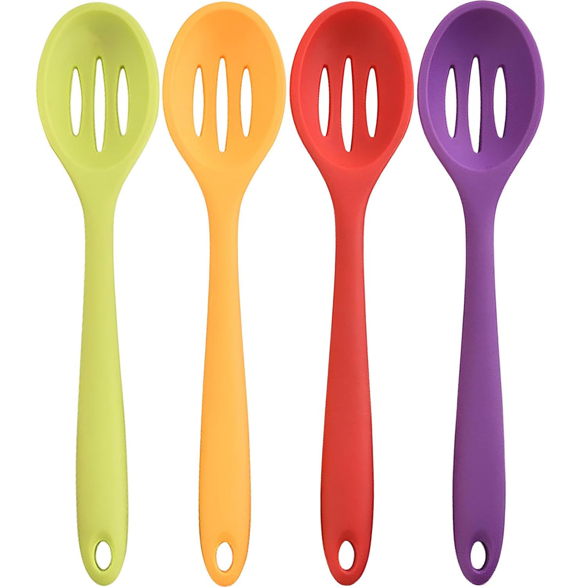 4 Pieces Silicone Slotted Spoons,Nonstick Mixing Serving Spoons for Kitchen Cooking Bake Stir Draining Tool