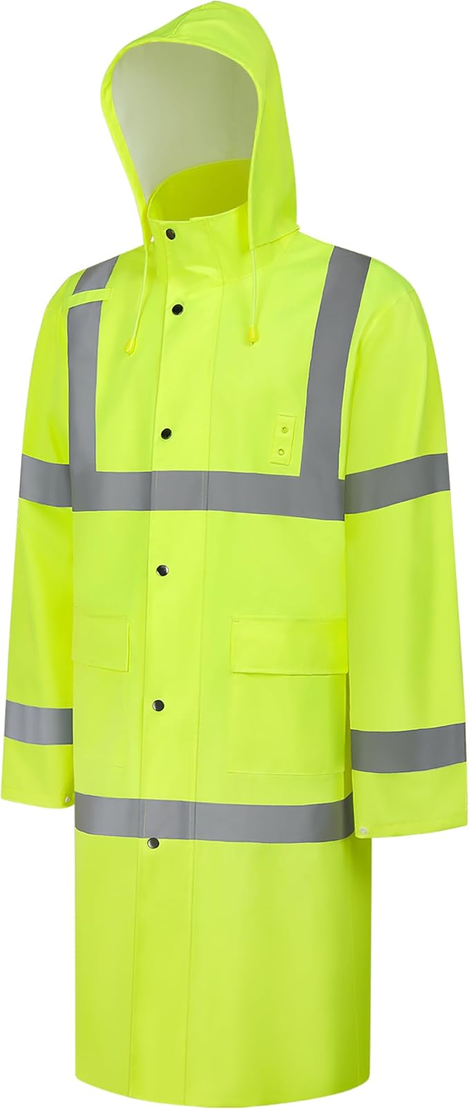 High Vis Rain Jacket, High Visibility Rain Suit for Men Women, Waterproof Rain Coat with Hood, Class 3 Lightweight Hi Vis Rain Gear for Outdoor Activities& Safety Work, Yellow Long, L
