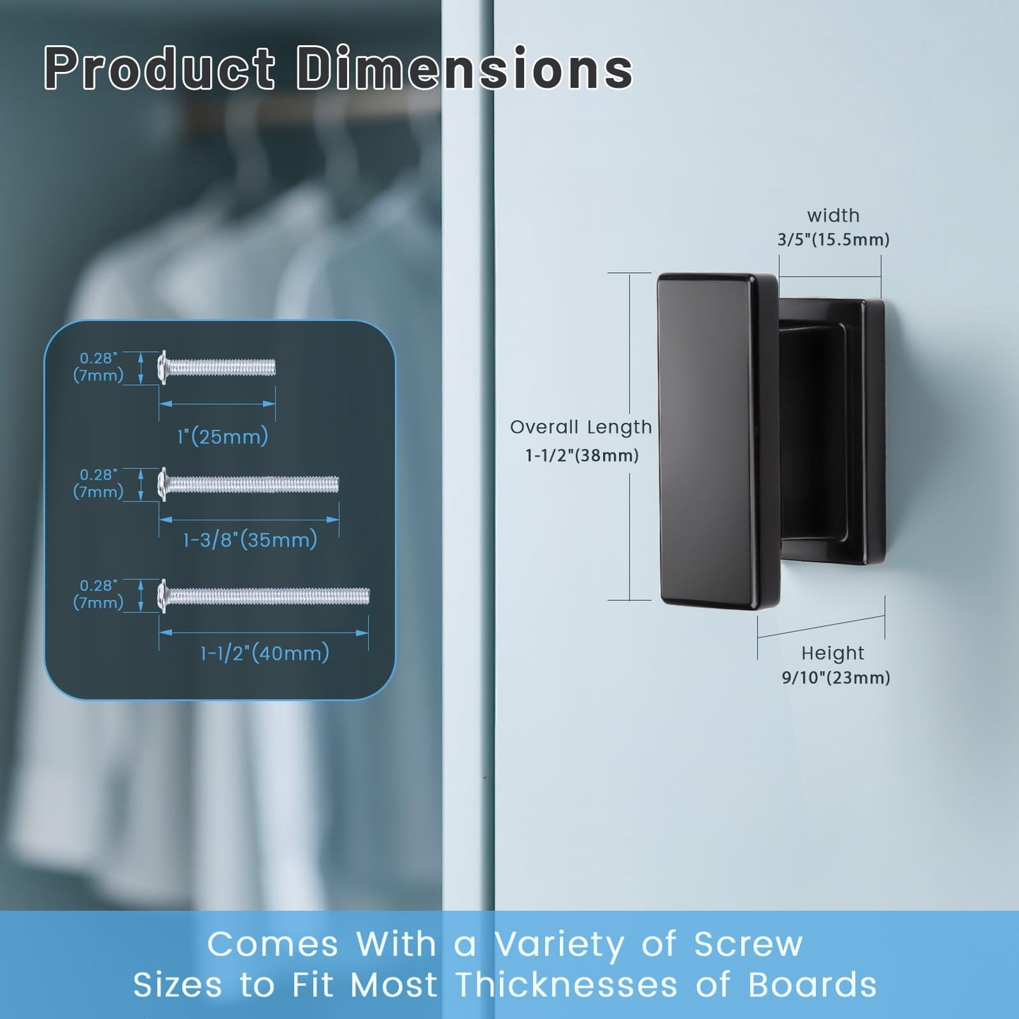 KNOBWELL 10 Pack Matte Black Solid Cabinet Knobs Overall Length 1-1/2 Inch Single Hole Kitchen Cabinet Hardware for Cupboard Drawer Dresser Knobs
