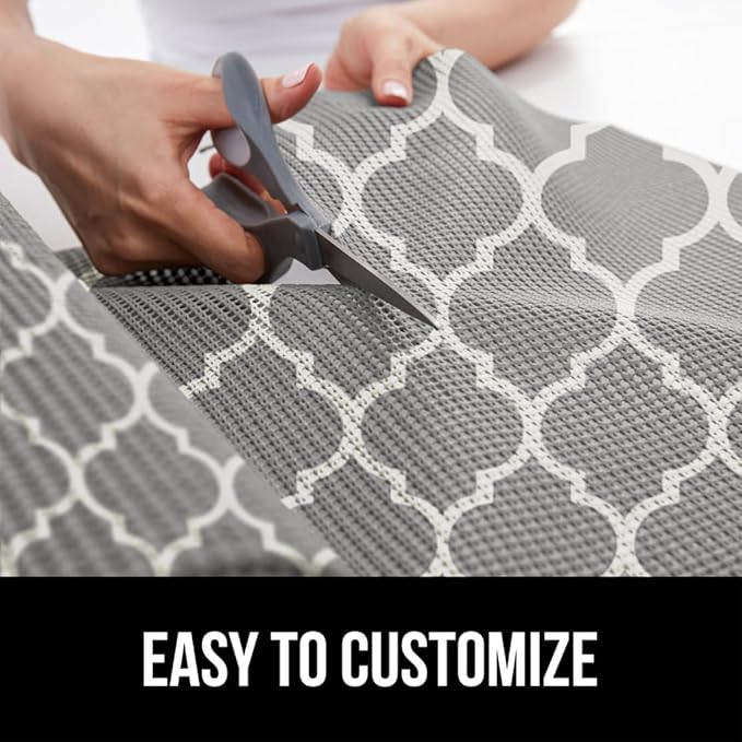 GORILLA GRIP powerGRIP Drawer Shelf and Cabinet Liner, Thick Strong Hold, Non-Adhesive Liners Protect Kitchen Cabinets and Cupboard, Bathroom Drawers, Easy Install, Breathable Mat, 12" x10' Quatrefoil