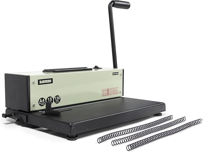 Rayson PD-1501 Coil Binding Machine with Electric Coil Inserter - Professionally Bind Presentations Documents, 4:1 Pitch with 46 Round Holes Spiral Binder